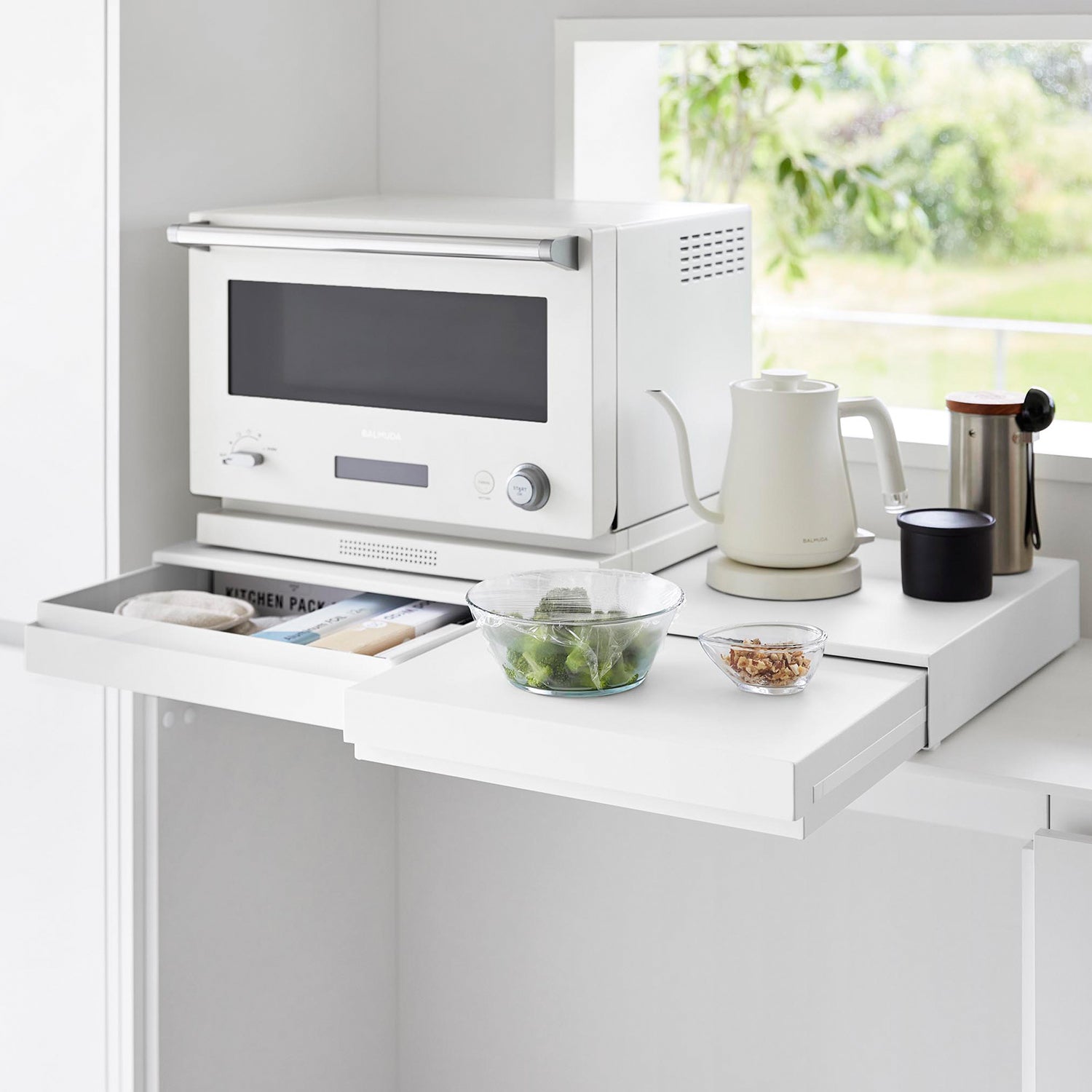 tower 引き出し L & スライドテーブル W80 リバーシブルキッチン家電下スライドテーブル&引き出し タワー W80