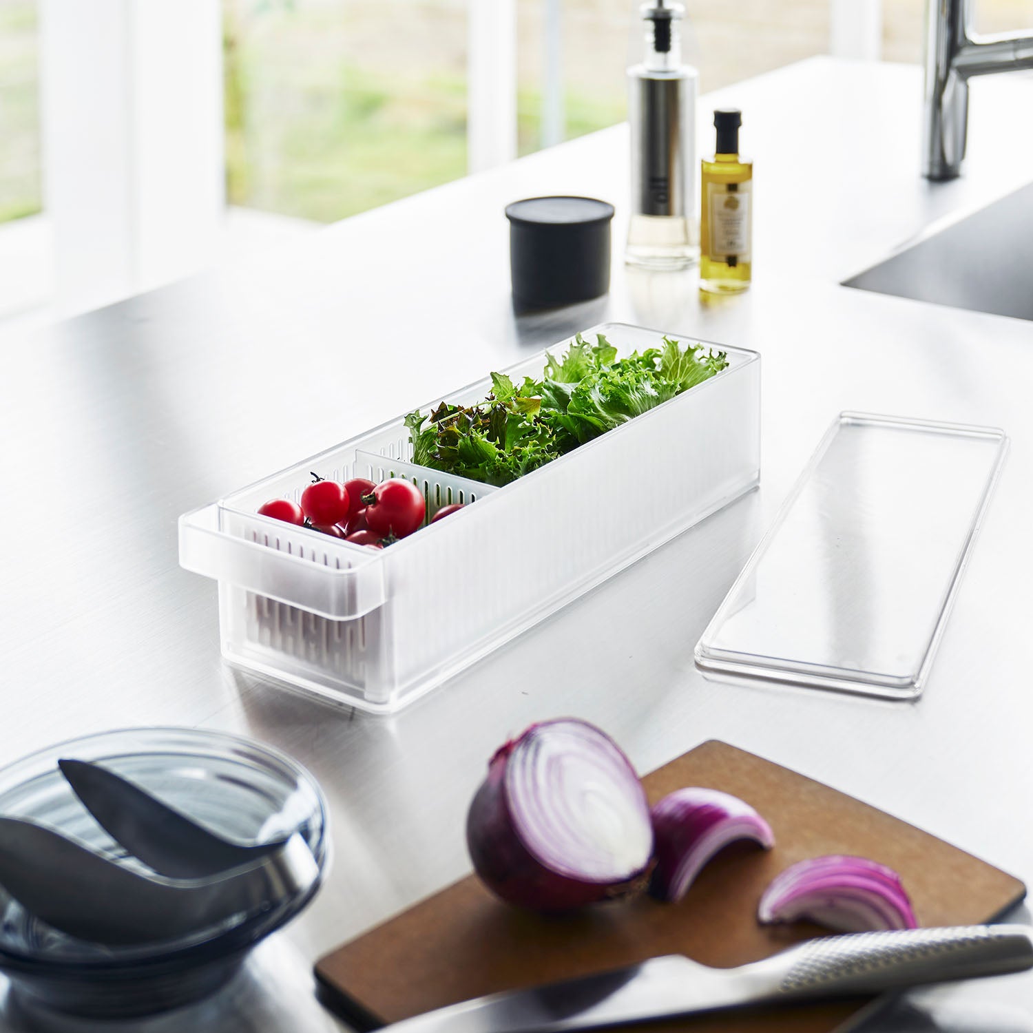 調理器具 ssx2673 冷蔵庫中ザルボウル タワー 蓋&仕切り付き | 山崎実業【公式】