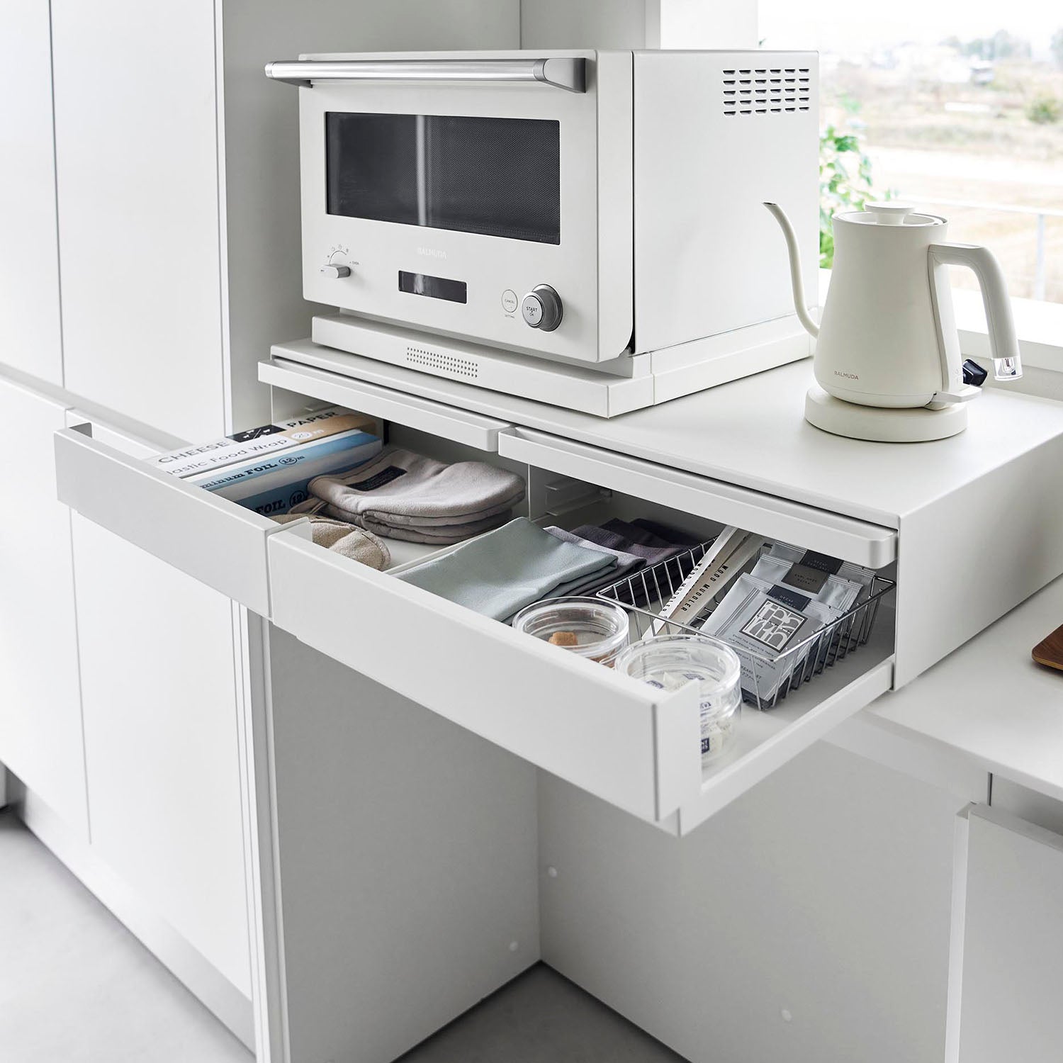 ツーウェイキッチン家電下引き出し&スライドテーブル タワー W80