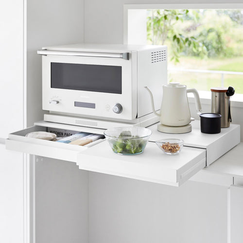 リバーシブルキッチン家電下スライドテーブル&引き出し タワー W80